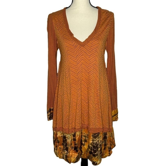 Plenty By Tracy Reese V-Neck Chevron Split Stripe Tie Die Silk Trim Dress - Picture 1 of 12
